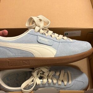 Puma Palermo Light Blue and Cream Sneakers